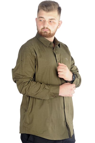 ModeXL Ανδρικό κλασικό πουκάμισο Mode Xl Large Size Lycra 20351 Χακί