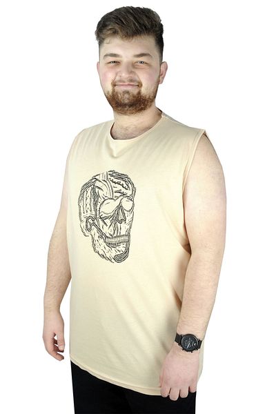 ModeXL Ανδρικό αμάνικο μπλουζάκι Mode XL Plus Size - Skull 22124 Beige