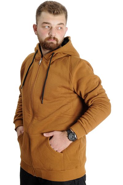 ModeXL Mode XL Plus Size Ανδρική τσέπη με κουκούλα φούτερ με φερμουάρ Basic 20543 Camel