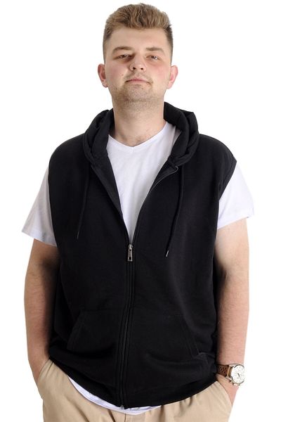 ModeXL Mode XL Ανδρικό γιλέκο μεγάλου μεγέθους με φερμουάρ τσέπης καγκουρό 23620 μαύρο