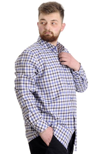 ModeXL Mode Xl Ανδρικό πουκάμισο μεγάλου μεγέθους καρό μακρυμάνικο 23300 μπεζ