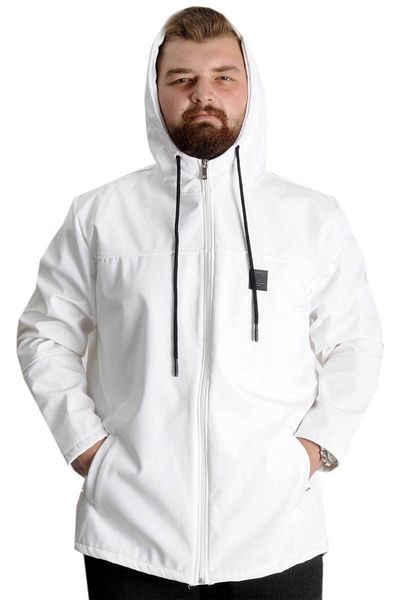 ModeXL Mode Xl Large Size Ανδρικό παλτό με κουκούλα αδιάβροχο Softshell 21235 Λευκό