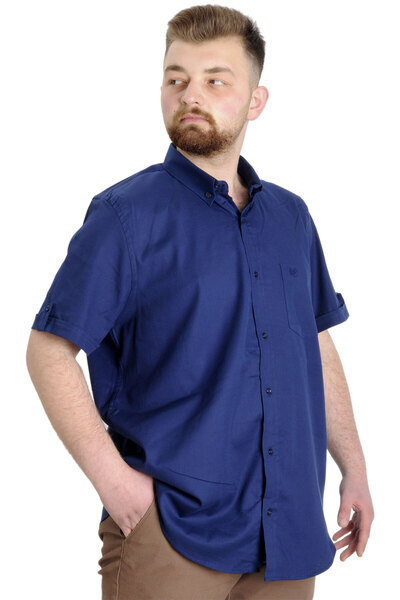 ModeXL Mode Xl Великий розмір Чоловіча сорочка Габардин Короткий рукав Одинарна кишеня 23302 Індіго