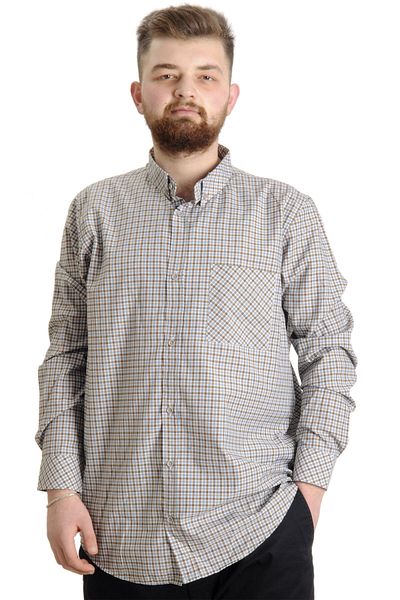 ModeXL Mode Xl Large Size Men's Shirt Plaid Long Sleeve 23300 Dark Brown
