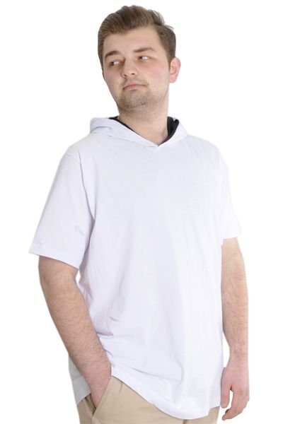 ModeXL تي شيرت رجالي مقاس كبير من Mode Xl بقلنسوة وأكمام قصيرة 23118 أبيض