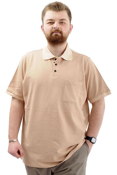ModeXL Ανδρικό μπλουζάκι με λαιμόκοψη πόλο - Plus Size, Τσέπη, Classic Beige 20550