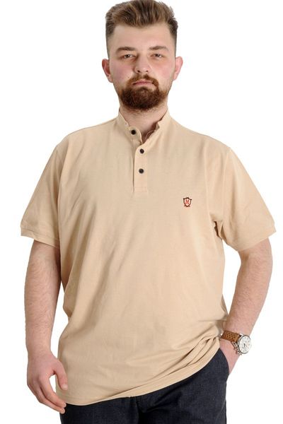 ModeXL Mode Xl Ανδρικό T-shirt μεγάλου μεγέθους Judge Collar Md Logo 22326 Beige