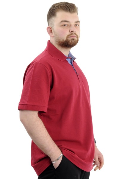 ModeXL Mode Xl Oversize Ανδρικό Tshirt Polo Λαιμόκοψη Κεντημένο Classic Pique 20553 Claret Red
