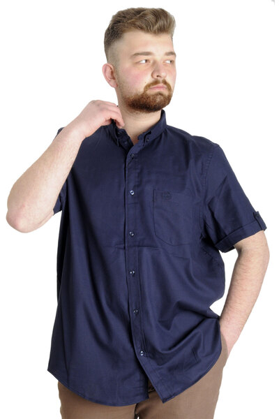ModeXL Mode Xl Великий розмір Чоловіча сорочка Габардин Короткий рукав Одинарна кишеня 23302 Синій