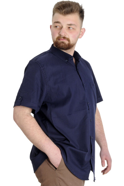 ModeXL Mode Xl Великий розмір Чоловіча сорочка Габардин Короткий рукав Одинарна кишеня 23302 Синій