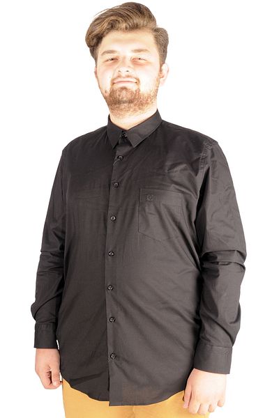 ModeXL Ανδρικό κλασικό πουκάμισο τσέπης Mode Xl Large Size Lycra 20350 Μαύρο