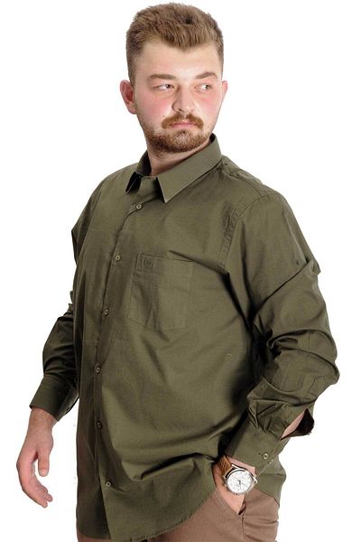 ModeXL Πουκάμισο Mode Xl μεγάλου μεγέθους Ukol Pocket Lycra Poplin 20350 Khaki
