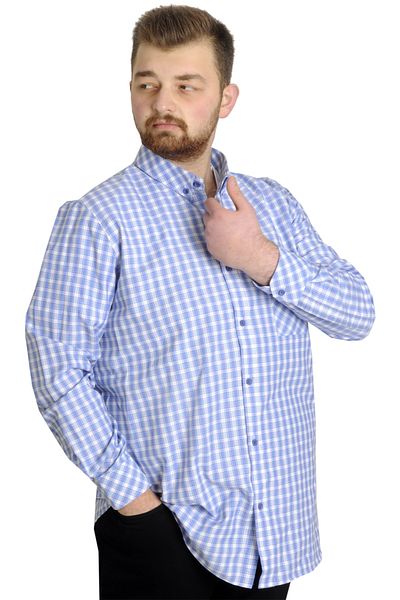 ModeXL Cămașă de buzunar cu mânecă lungă în carouri pentru bărbați de mărime mare Mode Xl 23300 Albastru
