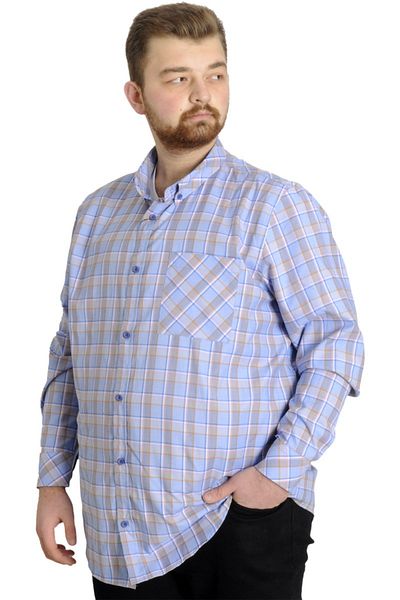 ModeXL Mode Xl Large Size Men's Plaid Long Sleeve Pocket Shirt 23300 Dark Lilac