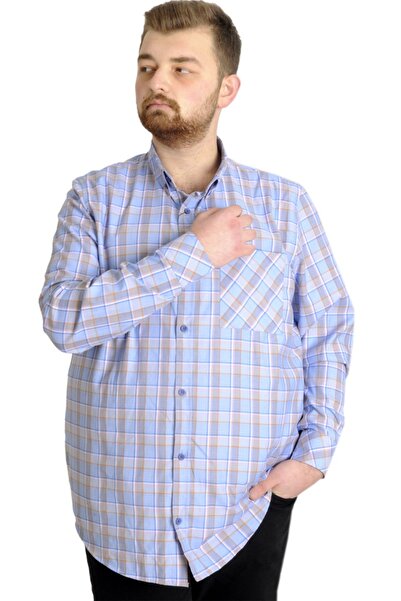 ModeXL Mode Xl Ανδρικό καρό μακρυμάνικο πουκάμισο με τσέπες 23300 σκούρο λιλά