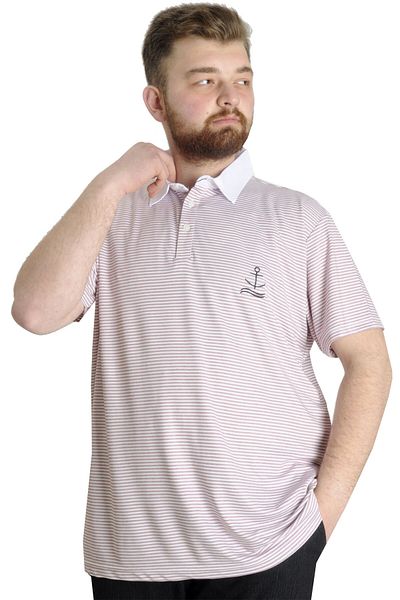 ModeXL Mode Xl Large Size Men's T-shirt Polo Collar Striped Paper 23340 Claret Red