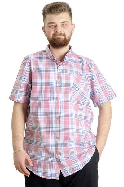 ModeXL Mode Xl Ανδρικό πουκάμισο μεγάλου μεγέθους καρό κοντό μανίκι 23301 εκρού