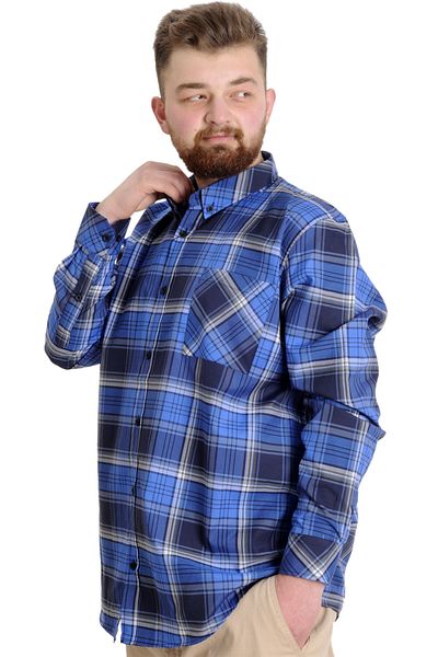 ModeXL Mode Xl Cămașă Bărbați Dimensiune Mare Cu mânecă lungă în carouri 23300 Albastru închis