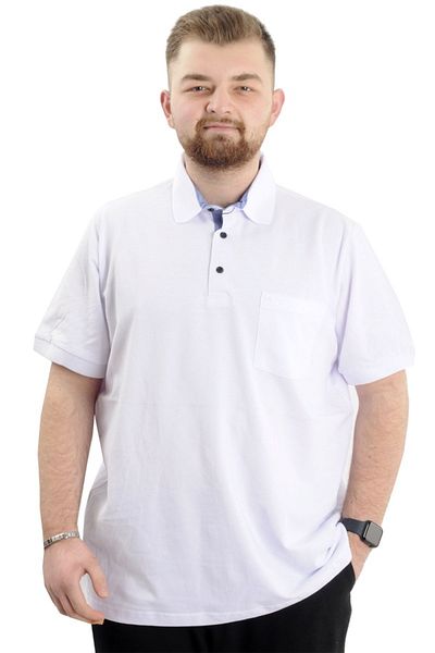ModeXL Mode Xl Battal Size Ανδρικό Tshirt Polo Neck Pocket Classic Pike 20552 Λευκό