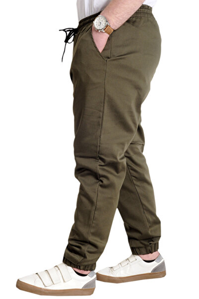 ModeXL Mode Xl Men's Trousers Linen Cargo Pocket Jogger Spring 23912 Khaki