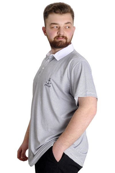 ModeXL تي شيرت رجالي مقاس كبير من Mode Xl بياقة بولو ورق مخطط 23340 أنثراملانج