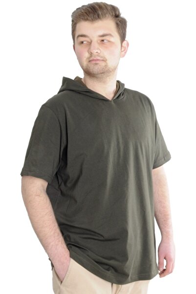 ModeXL Mode Xl Large Size Men's T-shirt Hooded Short Sleeve 23118 Khaki