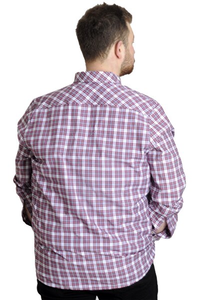 ModeXL Mode Xl Plus Size Ανδρικό καρό μακρυμάνικο πουκάμισο τσέπης 23300 Plum