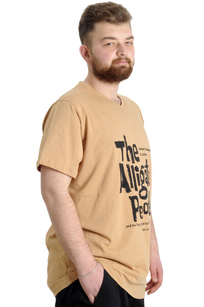 ModeXL Men's V-Neck T-shirt - Mode XL, Plus Size, Alligator Beige