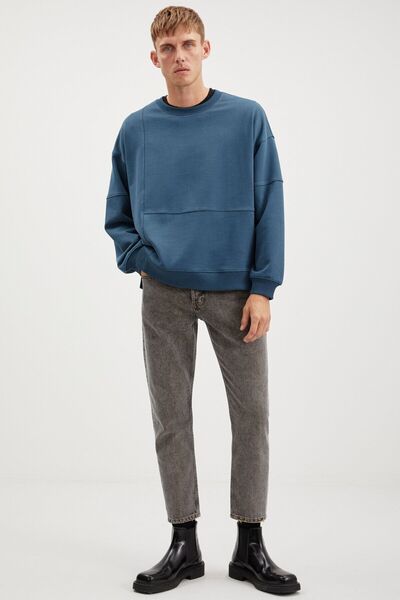 GRIMELANGE Ανδρικό κομμάτι Allen, μακρύ σκίσιμο στην πλάτη, χωρίς φλις, στρογγυλός γιακάς, φούτερ πράσινο πετρόλ