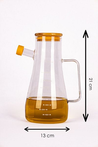 Karçiçeği Home Borosilicate Glass Oil and Vinegar Bowl with Bamboo Lid 1000 ml - 900 ml