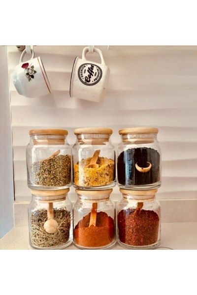 Caelia 300 ml 6 Pieces Jar with Wooden Lid Vacuum Lid Multi-Purpose Jar