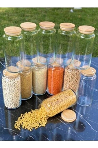 IŞILTISHOPPİNG Gönül12 قطعة 1300 مل برطمان زجاجي بغطاء مفرغ من الخيزران