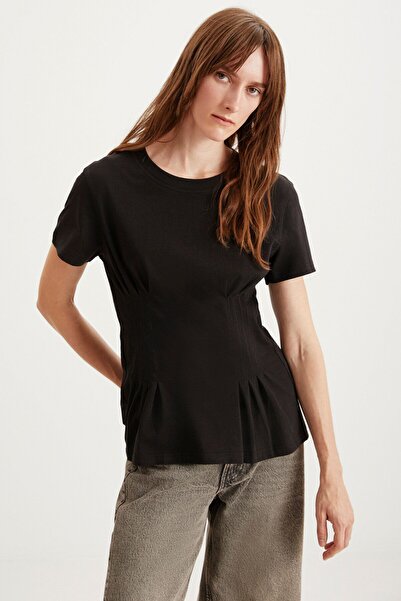 GRIMELANGE Jessıa Dámský cyklistický límec 100% bavlna Korzet Detailní černé tričko s krátkým rukávem