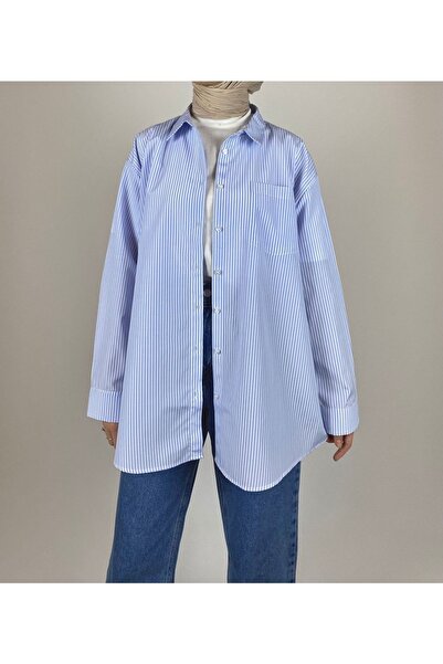 Muel officials Mavi Çizgili Oversize Gömlek