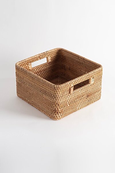 Koza Home صندوق تخزين صغير من الروطان وسلة مزخرفة - 27x25x15 سم 4585