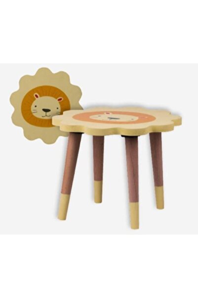 Piccolo Mondi Aslan Figürlü Ahşap Çocuk Taburesi (SÖK-TAK AYAK MODELLİ)
