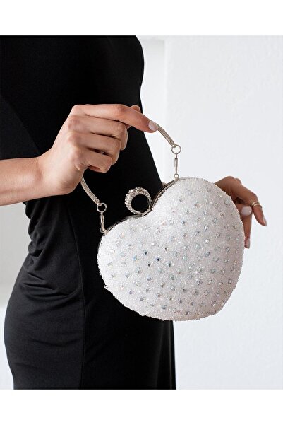 ImPolo Geantă de mână rochie de seară pentru femei Ella Heart Stone White Dim...
