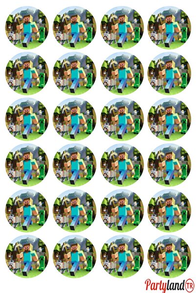 PartylandTR Minecraft 5 cm. Yapışkanlı Yuvarlak Etiket - Sticker 24 Adet