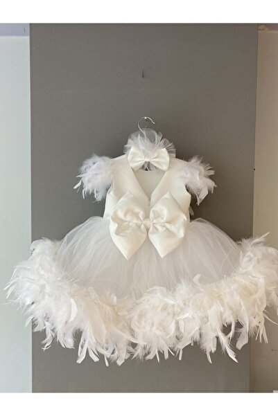 İlknur Karaca Design Beyaz Otrişli Kız Bebek Özel Gün Doğum Günü Elbisesi
