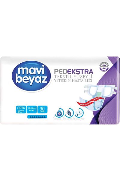 Mavi beyaz Pad Extra Textile Surface Adult Waistband Patient Diapers Medium Medium 30 Pieces