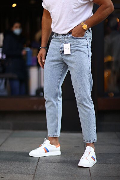 NO61 MAN بنطال جينز Boyfriend مريح ومغسول بالحمض