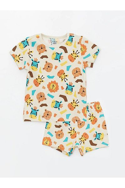 LC Waikiki LCW baby Crew Neck Short Sleeve Printed Baby Boy Pajamas Set with Shorts