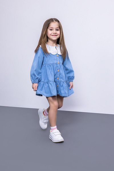 DeFacto Baby Girl Wide Lace Collar Long Sleeve Jean Dress B8202a524sp