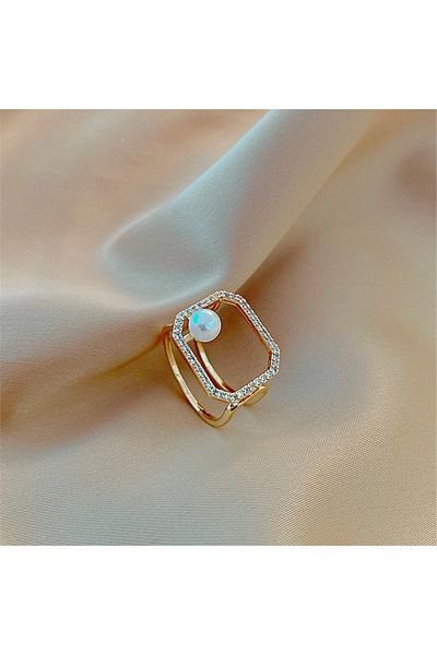 So Much Accesories Geometric and Pearl Detailed So-much Ring Gold-4
