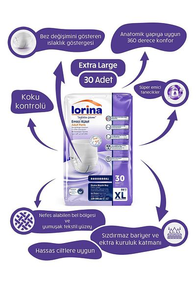 LORİNA Patient Diapers Xlarge 30 Pieces Absorbent Panties