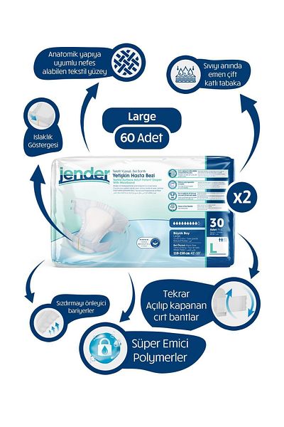 JENDER Waistbanded Patient Diapers Large 30x2 60 Pieces