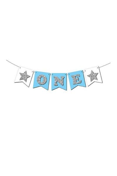 BalonEvi One Styrofoam Embossed Banner Text Blue Silver