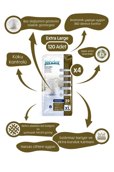 JENDER Emici Külot Xlarge 120 Adet 30 Lu 4 Paket