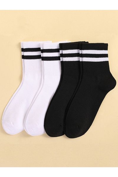 MY MENORA SOCKS 4 чифта черни и бели чорапи на райета