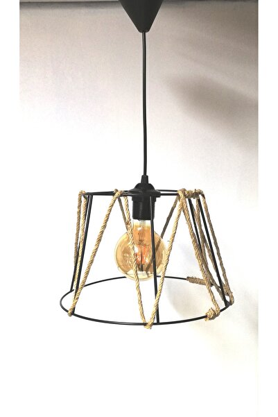 TEKAY AYDINLATMA Black Rope Chandelier - Single Children's Room and Hallway Chandelier
